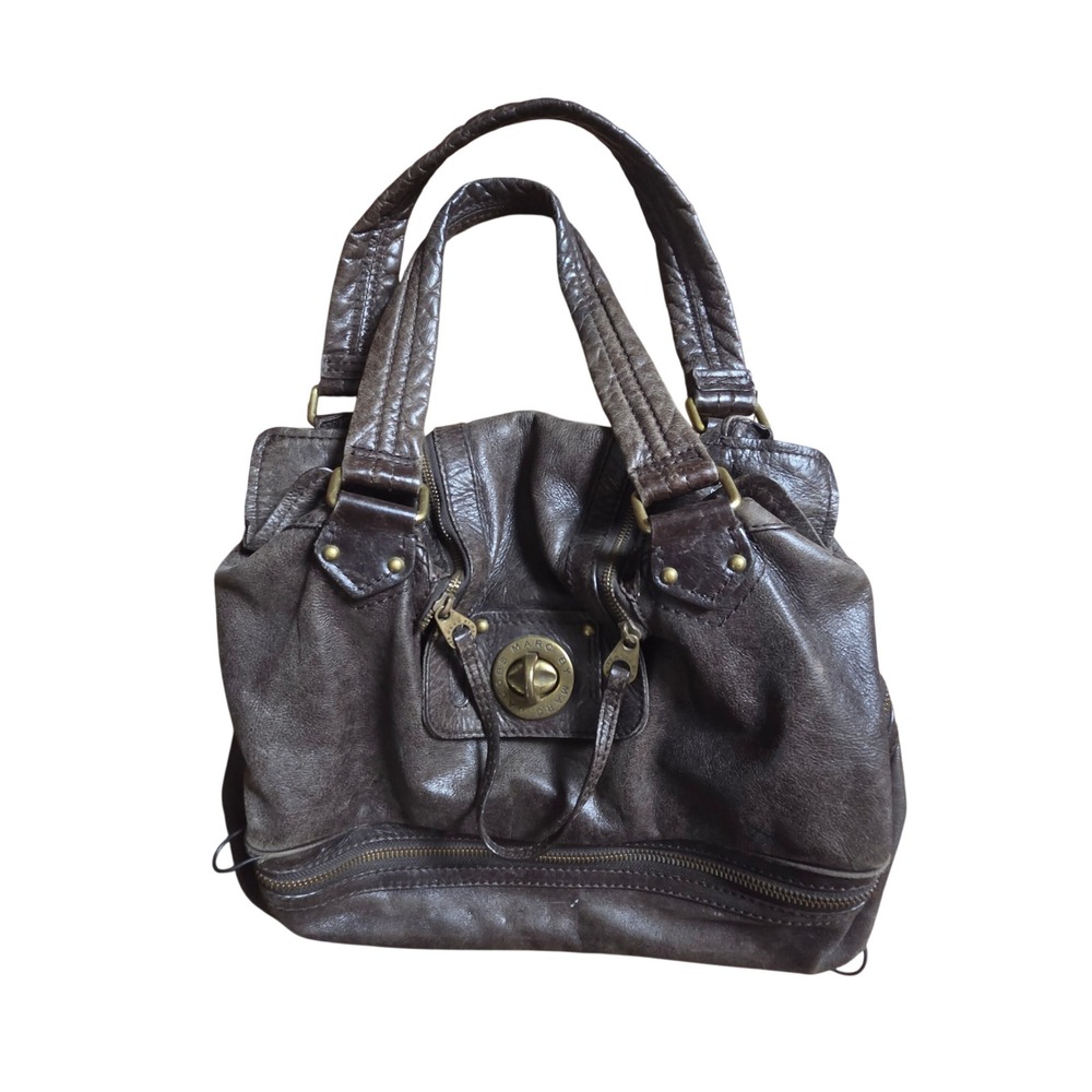 Marc by Marc Jacobs Leather Multi Zip Turn Lock Satchel Bag Distressed Brown Y2K